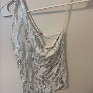 Body Central Silver Sequin One-Shoulder Tank Top